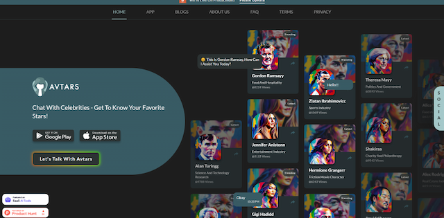 Talk with AI Celebrities Avtars